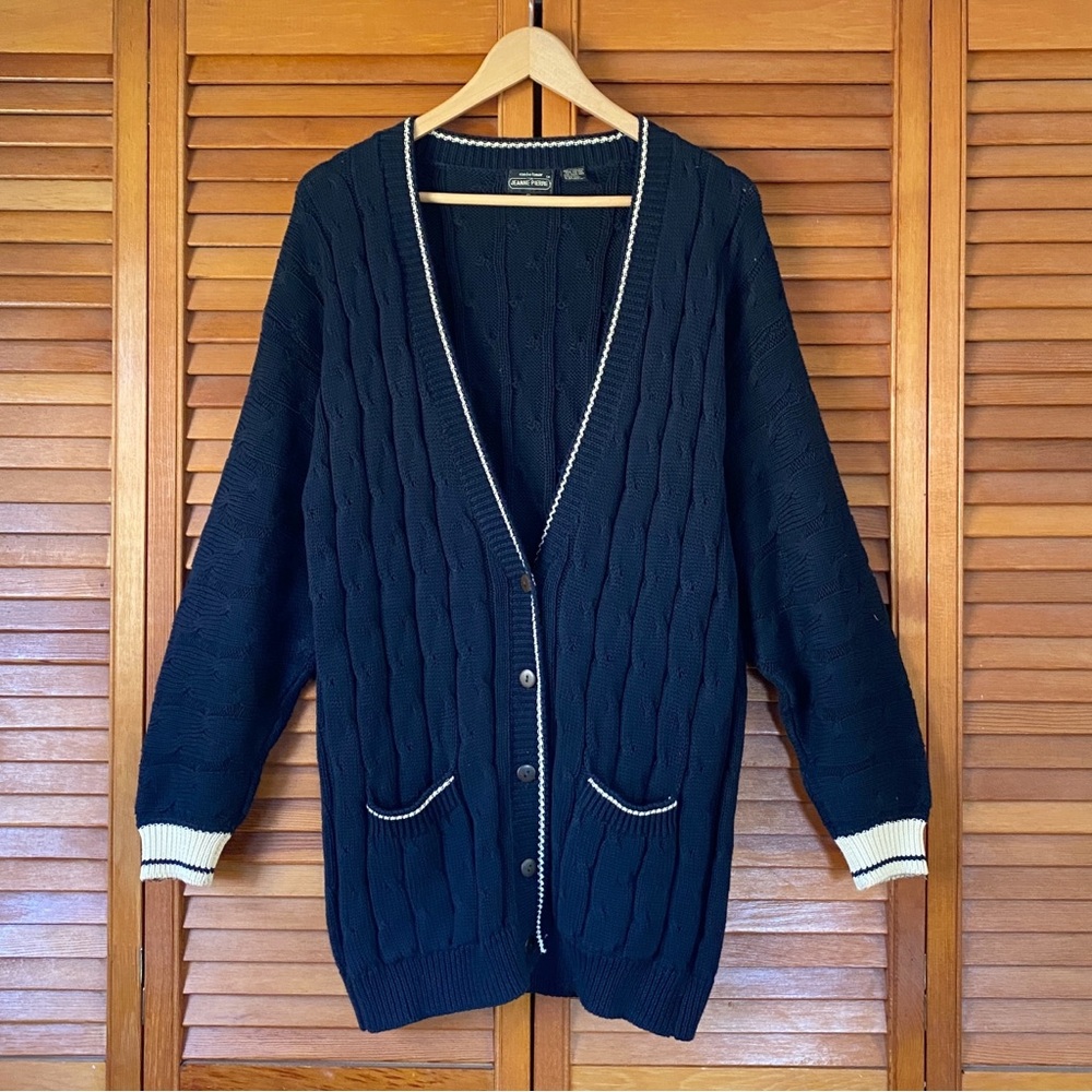 Vintage Cardigan Sweater Women's Size Small Cable Knit Academia Tennis Prep Long